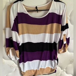 Ashley Blue Purple and White 3/4 Sleeve Blouse